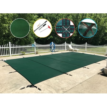 WaterWarden Safety Pool Cover for 12 x 20 In Ground Pool - Green Mesh