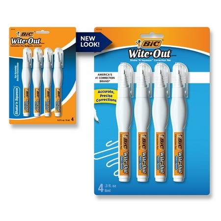 BIC Wite-Out Brand Shake N Squeeze Correction Pen, White, 4 Count