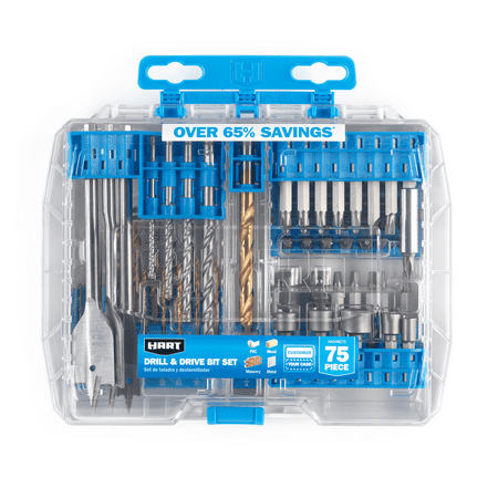 HART 75-Piece Assorted Metal/Wood Drill Bit and Drive Bit Set, Customizable Modular Storage Case