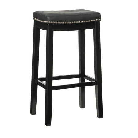 Linon Claridge Backless Wood Bar Stool, 32" Seat Height, Black Finish with Black Faux Leather Fabric
