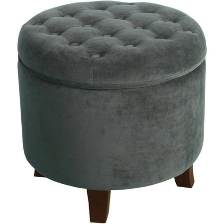 Large Round Button Tufted Storage Ottoman Gunmetal - HomePop