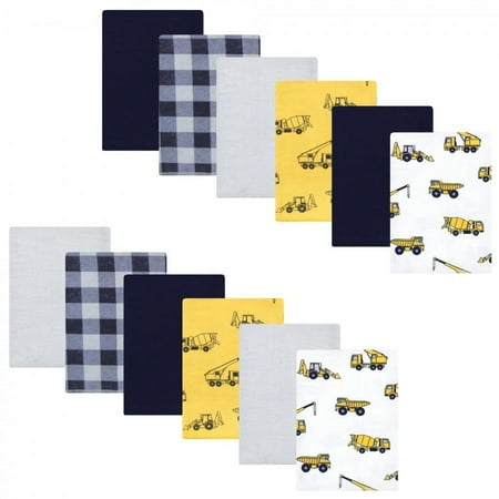 Hudson Baby Infant Boy Cotton Flannel Burp Cloths Bundle, Construction, One Size