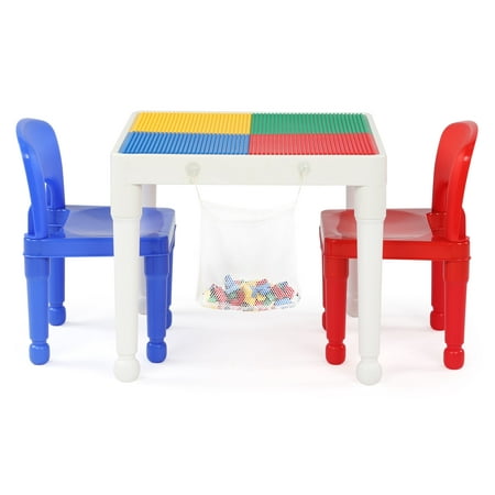 3pc 2 in 1 Square Activity Table With 2 Chairs Blue/Red - Humble Crew