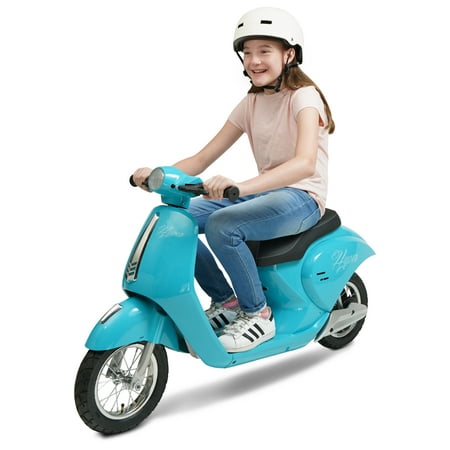 24 Volt Hyper Toys Retro Scooter, Blue,  Battery Powered Electric Scooter with Easy Twist Throttle