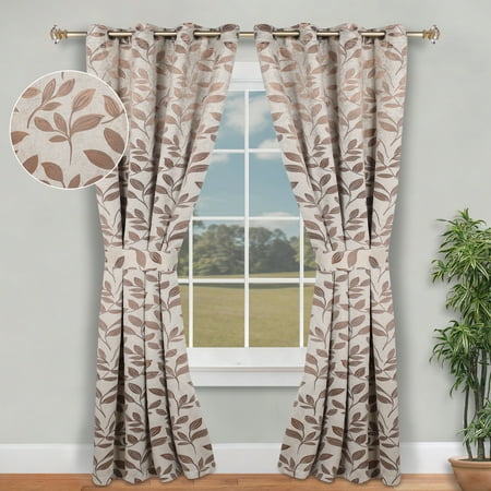 Superior Leaves Blackout Curtains, Set of 2, 46" X 96", White-Copper