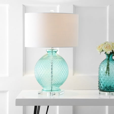 Estelle 26u0022 Glass and Crystal LED Table Lamp, Aqua