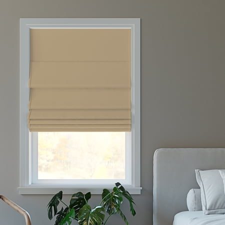 Sun Zero Morin Velvet 100% Blackout Cordless Roman Shade, Beige, 39”W x 64"L