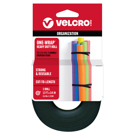 VELCRO Brand ONE-WRAP Ties for Cords/Cables, Cut-to-Length, 12'x 0.75", Black, 0.1 lb 90340, 1 Roll