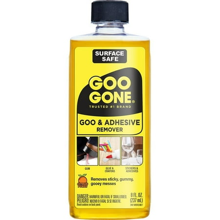 Goo Gone Original Liquid - 8 Ounce - Surface Safe Adhesive Remover Safely removes Stickers Labels Decals Residue Tape Chewing Gum Grease Tar