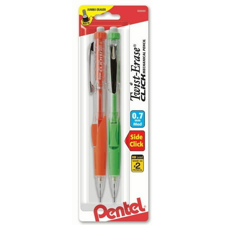 Pentel Twist-Erase Click Mechanical Pencil, (0.7mm) Assorted Colors, 2pk