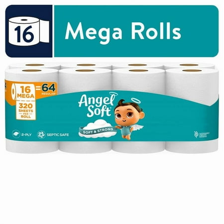 Angel Soft 2-Ply Toilet Paper, 16 Mega Rolls, 320 Sheets per Roll