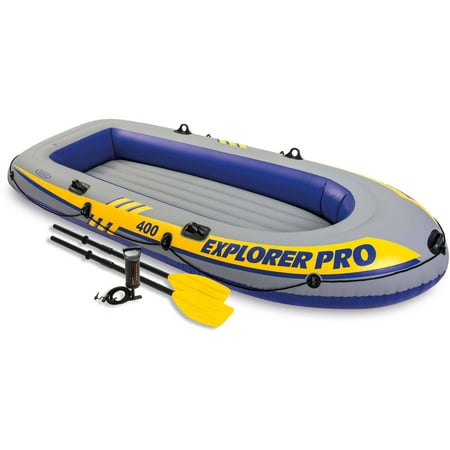 Intex Inflatable Explorer Pro 400 Four-Person Boat with Oars and Pump