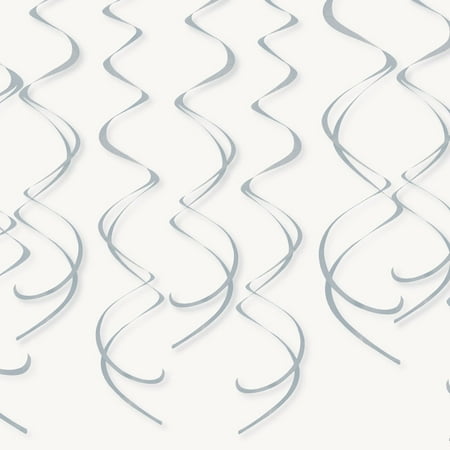 Unique Industries Swirl Hanging Decoration Silver Solid Print Party Streamers, 8 Count (5" x 5")