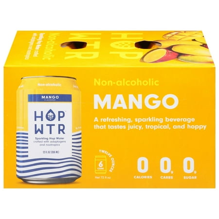 HopWtr - Non-Alcoholic Sparkling Mango, 6-Pack, 12oz Cans