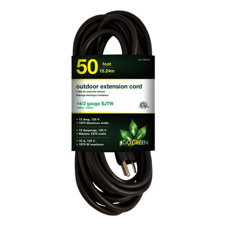 GoGreen Power (GG-13850BK) 14/3 SJTW Outdoor Extension Cord, Black, 50 ft