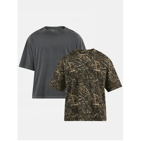 No Boundaries Cotton Oversized Cropped Tee with Short Sleeves, 2-Pack, Men's and Big Men's XS-5XL