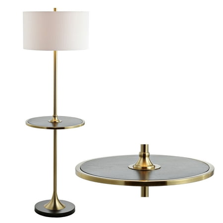 Luce 59u0022 Metal/Wood LED Floor Lamp with Table, Black/Brass