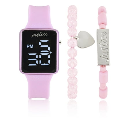 JSE40278WM Justice LED Watch with Glitter Strap and 2pc Bracelet Set