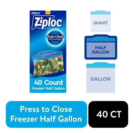 Ziploc® Brand Freezer Half Gallon Storage Bags, Grip 'n Seal Technology, 40 count