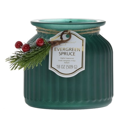 Mainstays Evergreen Spruce Scented Candle 2-Wick Ribbed Green Jar 17.5oz