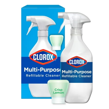 Clorox Multi-Purpose Cleaner System Starter Kit, 1 Bottle and 1 Refill, Crisp Lemon, 1.13 fl oz