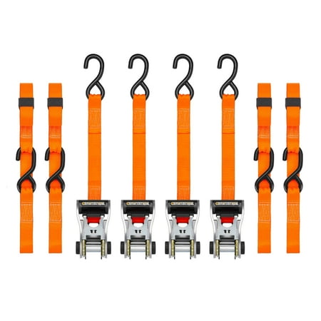 SmartStraps 1-1/4 in. x 14 ft. Orange RatchetX Heavy Duty Ratchet Tie Down Straps, Padded Handle, 1,000 lb. Safe Work Load - 4 pack