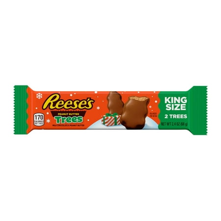 Reeses Milk Chocolate Peanut Butter King Size Trees Christmas Candy, Pack 2.4 oz, 2 Pieces