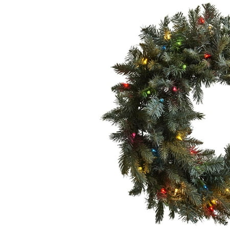 Nearly Natural 30in. Pine Wreath with Colored Lights