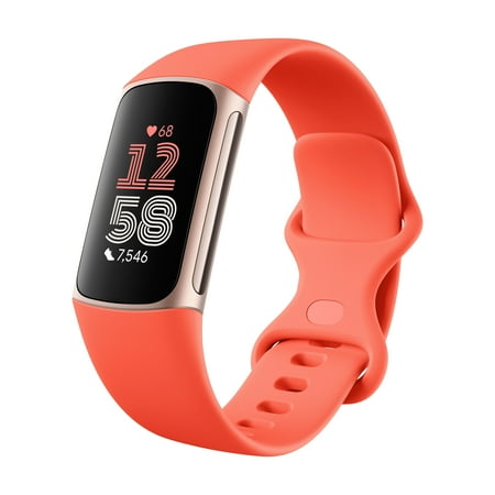 Fitbit Charge 6 Fitness Tracker with Heart Rate, GPS, Premium Membership, and Health Tools - Gold Case w/ Coral Band, 1.04 Screen
