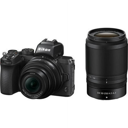 Nikon Z50 - Digital camera - mirrorless - 20.9 MP - APS-C - 4K / 30 fps - 3.1x optical zoom NIKKOR Z DX 16-50mm VR and 50-250mm VR lenses - Wireless LAN, Bluetooth - black