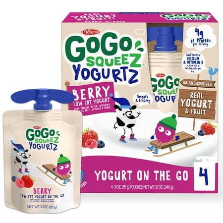 (4 Pack) GoGo Squeez Yogurtz Berry Yogurt Pouch, 3 oz, 4 Pack