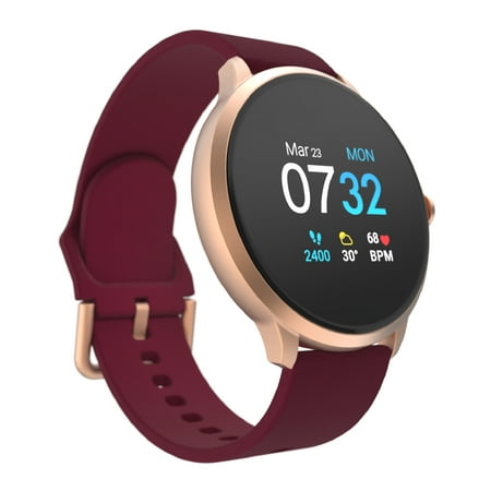 iTouch Sport 3 Smart Watch & Fitness Tracker, For Women and Men, (43mm), RoseGold Case, BurGundy Strap