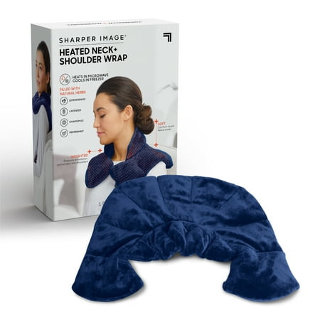 Sharper Image® Hot & Cold Herbal Aromatherapy Neck & Shoulder Plush Wrap Pad for Soothing Muscle Pain and Tension Relief Therapy, 100% Natural Lavender & Herb Spa Blend, Use in Microwave or Freezer