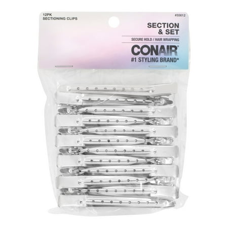 Conair Section & Set Styling Clips, Silver, 12 Count