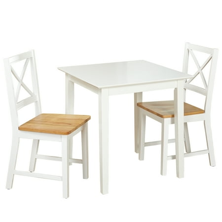 Buylateral 3pc Cross Back Dining Set White: Square Table, Wood Frame, 2 Armless Chairs