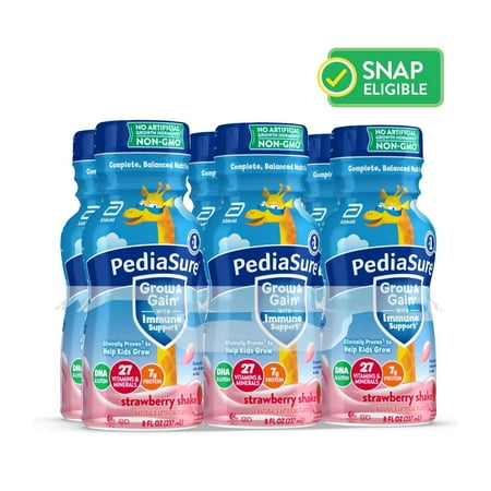 PediaSure Grow & Gain With Immune Support, Strawberry, 8-fl-oz Bottle, 6 Shakes