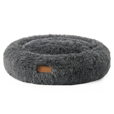 TOWN & COUNTRY LUXE CuddleTown Fuzzy Solid Donut Pet Bed, Soft, Cozy & Calming, Water Repellent, Non-Slip Bottom, 100% Machine Washable, Dark Grey, XS 19"x19"x7" Round