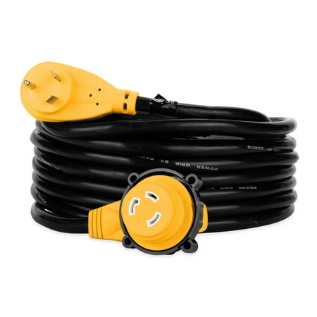Camco 30 Amp Power Grip Extension Cord with 90M/90F Locking Adapter - 25 ft.