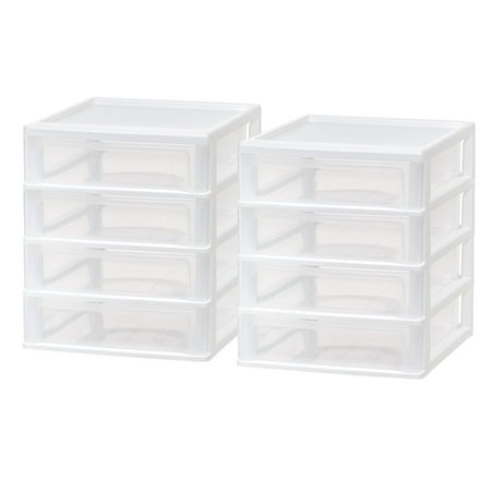 IRIS USA 4 Drawer Plastic Desktop Organizer Unit, White, Set of 2