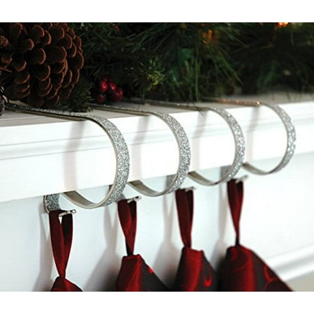 The Original MantleClip Stocking Holder, 4-pack, Glitter Silver