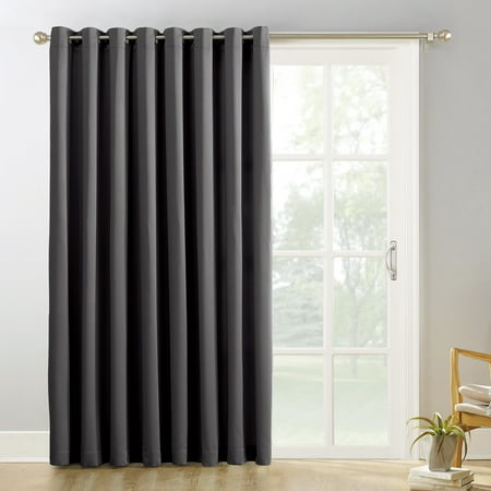 Sun Zero Conrad Extra-Wide Blackout Sliding Patio Door Curtain Panel, 100u0022x84u0022, Charcoal