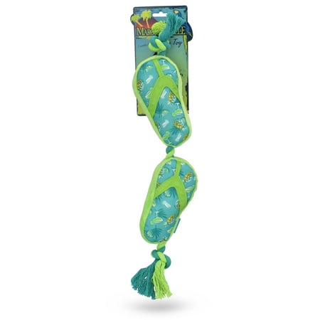 Multipet Margaritaville Flip Flop, Plush and Twisted Rope Dog Toy, Squeaker and Crinkle