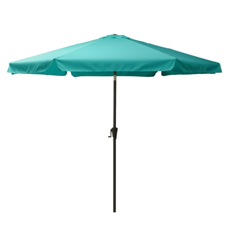 CorLiving 10ft Large Turqoiuse Round, Market Patio umbrella with Side Flaps - Perfect Deck Umbrellas Outside, Table Umbrella for Patio, Standing Patio Table Umbrella, Outdoor Umbrellas for Patio