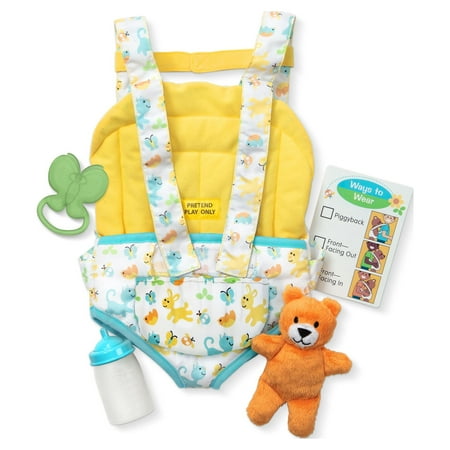 Melissa & Doug Mine to Love Carrier Play Set for Baby Dolls with Toy Bear, Bottle, Rattle, Activity Card