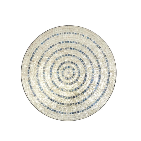 DecMode Beige Mother of Pearl Shell Handmade Mosaic Plate Wall Decor with Blue Accents