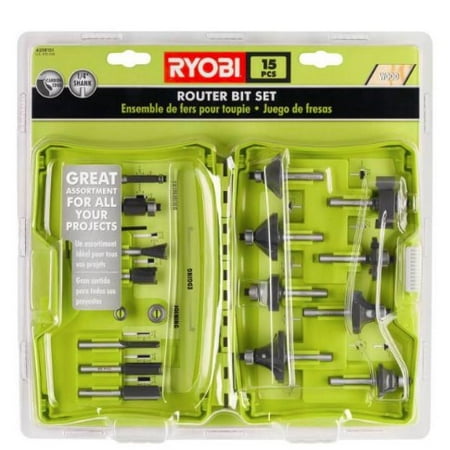 Ryobi A25R151 15 Piece 1/4 Inch Shank Carbide Edge Router Bit Set for Wood