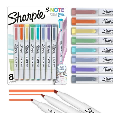 Sharpie S-Note Duo Dual-Ended Creative Markers, Part Highlighter, Part Art Marker, Assorted Colors, Fine and Chisel Tips, 8 Count