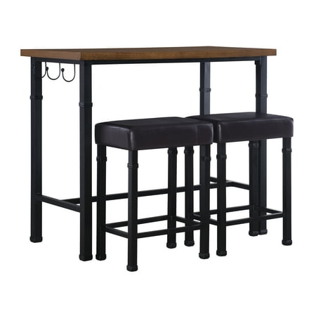 3pc Austin Faux Leather Stools Wood Pub Dining Set Metal/Black - Linon: Counter Height, Padded Seating