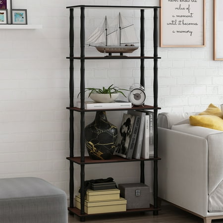 Furinno 23.6 W x 11.6 D x 57.4 H 5-Shelf Decorative Shelves, Dark Cherry and Black
