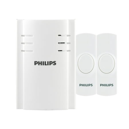 Philips Plug-in 8-Melody Doorbell Kit, 7.3in, White, 2-Push Buttons, DES2280W/27